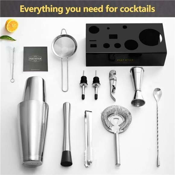 Cocktail Shaker Bartender Kit Bar Tools Set with Stand for Home Drink Mixing - Picture 5 of 8